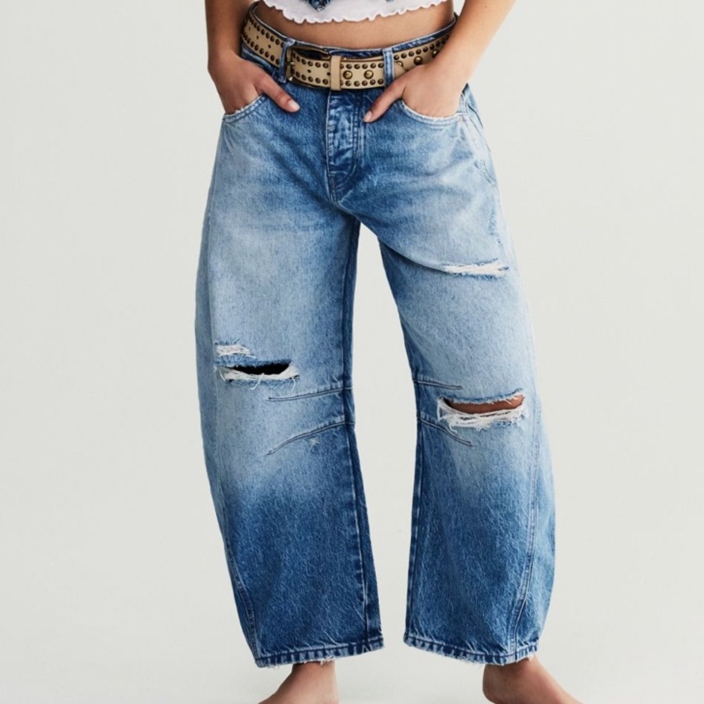 Free People We The Free Good Luck Mid-Rise Barrel Jeans